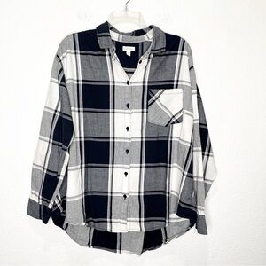 Garnet Hill Essential Boyfriend Button-Front Shirt Plaid 100% Cotton